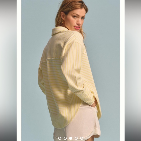 Pilcro Yellow Striped Henley Pullover Top - Picture 4 of 9